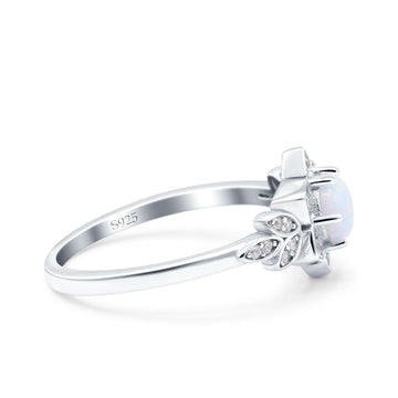 Halo Cluster Floral Wedding Ring Round Lab Created White Opal 925 Sterling Silver